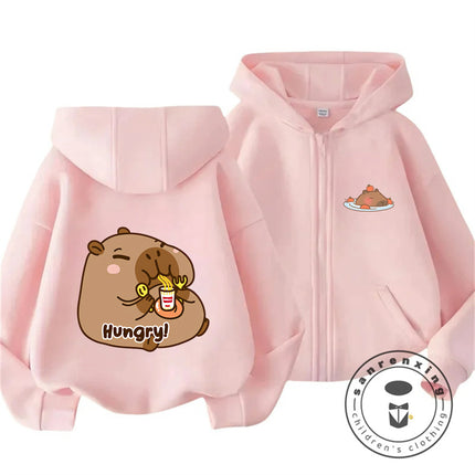 Kids Autumn Winter Capybara Hooded Zip Sweatshirt Boys Girls Cute Kawaii Trendy Cartoon New Style Hoodie 3 14Y