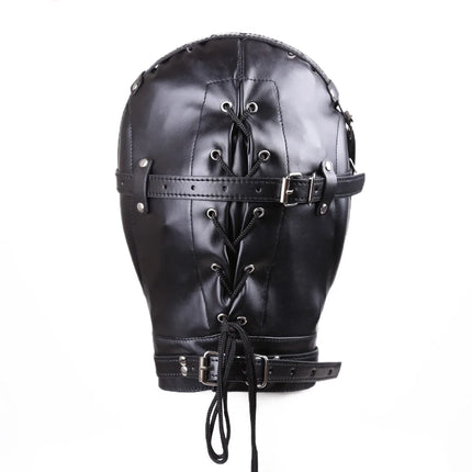 Adjustable BDSM Leather Head Mask Detachable Mouth Gag Eye Blindfold Sensory Deprivation Slave Role Play Adult Sex Toy Kit