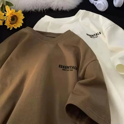 2026 Summer Men's Oversized Letter Print Short Sleeve 3D T-shirt Casual Loose Crew Neck Tee Streetwear Tops for Men