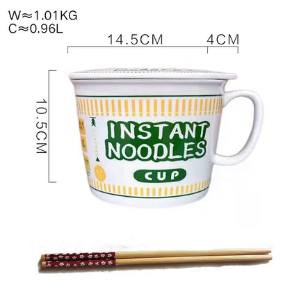 ins style creative instant noodle ceramic Cup bowl with cover bento box Student lunch box instant noodle Bowl soup Bowl set