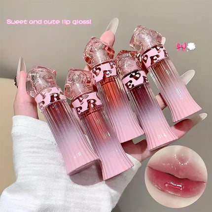 Gege Bear Water Light Lip Llaze Set Mirror Lipstick Lip Gloss, Hydrating Moisturizing, Long Lasting, Gift for Lover
