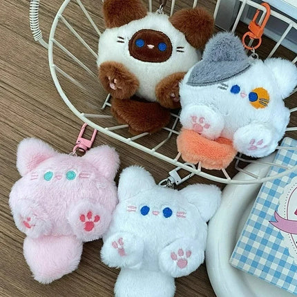 1-4pcs Cute Plush Small Cat Doll Keychain for Couple Soft Cotton Stuffed Animal Keyring Backpack Pendant Decoration Student Gift