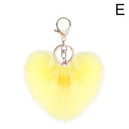 Rainbow Plush Ball Keychain Large Heart Pompom Key Chain for Women Car Bag Pendant Fashion Jewelry Fluffy Love Pompons Keyring