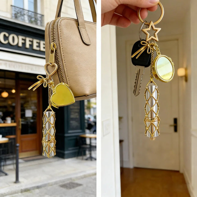 New Golden Stainless Steel Lipstick Pouch Keychain Decoration Fashion Portable Lippy Storage Bag Hanging Keyring Hanging Gift