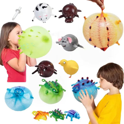3/6 PCS Children's Fun Dinosaur Ranch Animal Inflatable Balloon Squeezing Soft Ball Balloon Party Fun Game Gifts