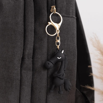 Funny Cartoon Horse Keychain Cold-Hearted Simulation Black Horse Bag Ornament Decorative Hanging Car Pendant Car