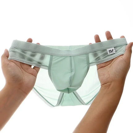 Men's Ice Silk Seamless Briefs Ultra-Thin Breathable Underwear with Sexy U Convex Pouch Mid-Waist Comfortable Summer Shorts