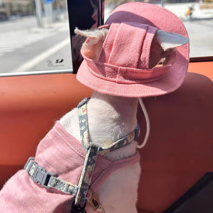 Spring Summer Cotton Cat Hat With Ear Holes For Sphynx Hairless Cats Solid Color Devon Rex Sunscreen Tie Dye Adjustable Hats
