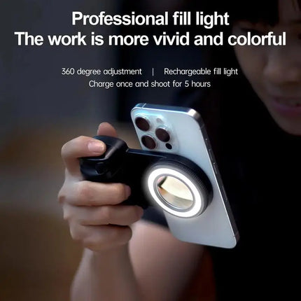 BBC-9 For Magsafe Phone Selfie Fill Light Magnetic Handle 5-step Adjustable Rear Camera Selfie Ring Light Remote Control