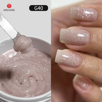 MSHARE 50g Shimmer Pink White Acrylic Gel TPO Free Glitter Shiny Extension Acryl Hard Gel Nails Sculpting Construction