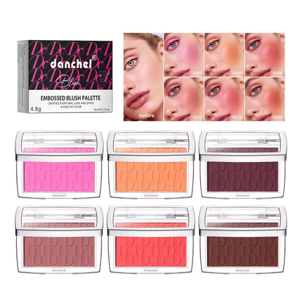 2pcs Matte Embossed Blush Palette High Pigmented Pink Coral Cheek Blush Powder With Professional Makeup Brush