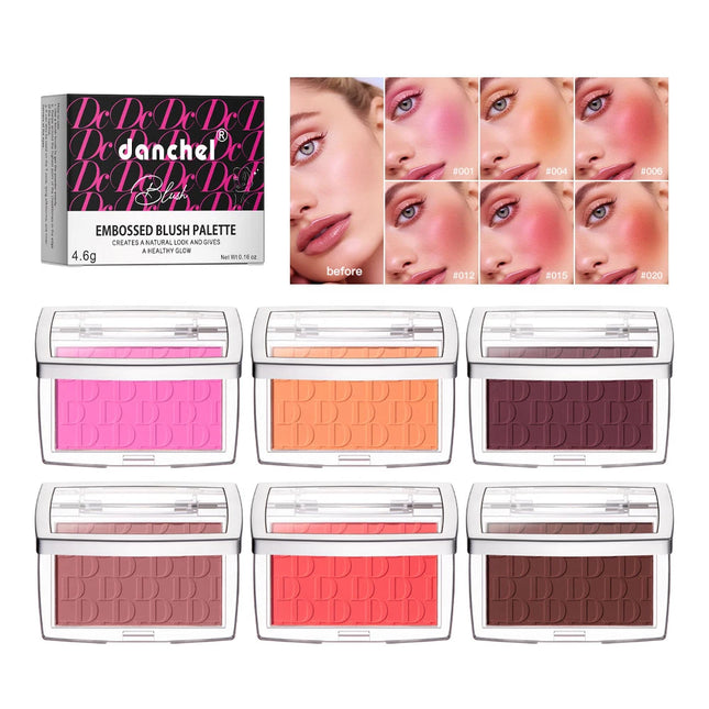 2pcs Matte Embossed Blush Palette High Pigmented Pink Coral Cheek Blush Powder With Professional Makeup Brush