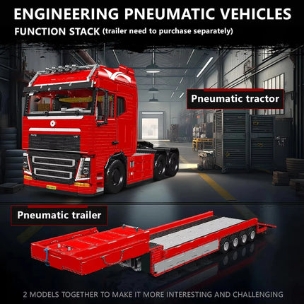 MOULD KING 19015S Technical Heavy Duty Trailer FH16 Tractor Truck Model Building Blocks Pneumatic Truck Toy for Adult Kids Gifts