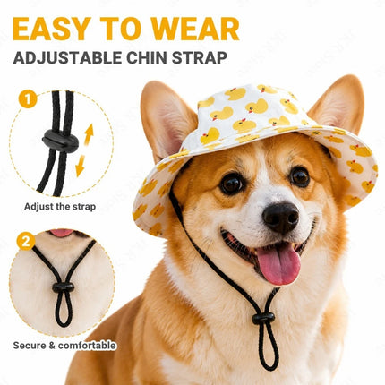 Adjustable Dog Hat Cute Print Cap for Puppies and Small Breeds, Pet Sun Protection Hat for Walking Outdoor Activities