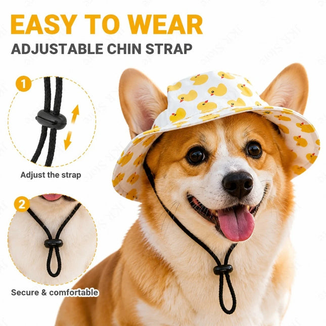 Adjustable Dog Hat Cute Print Cap for Puppies and Small Breeds, Pet Sun Protection Hat for Walking Outdoor Activities
