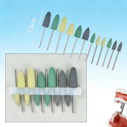 12pcs Dental HP0412 Silicone Rubber Trimming Polishers Resin Base Hidden Porcelain Zirconia Acrylic Grinding Denture Polishig