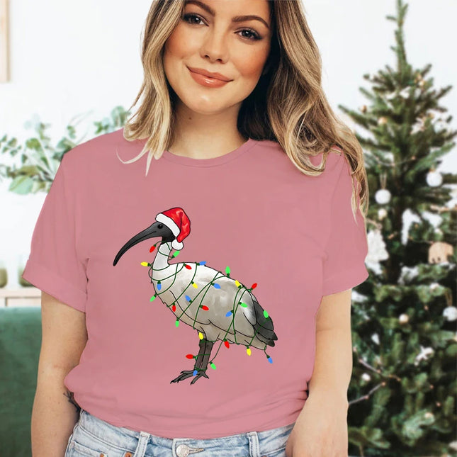 Womens Christmas T-shirt Festive Bin Chicken Graphic Print Tees Trendy Christmas Chicken Printed Women Fashion Casual T-shirts
