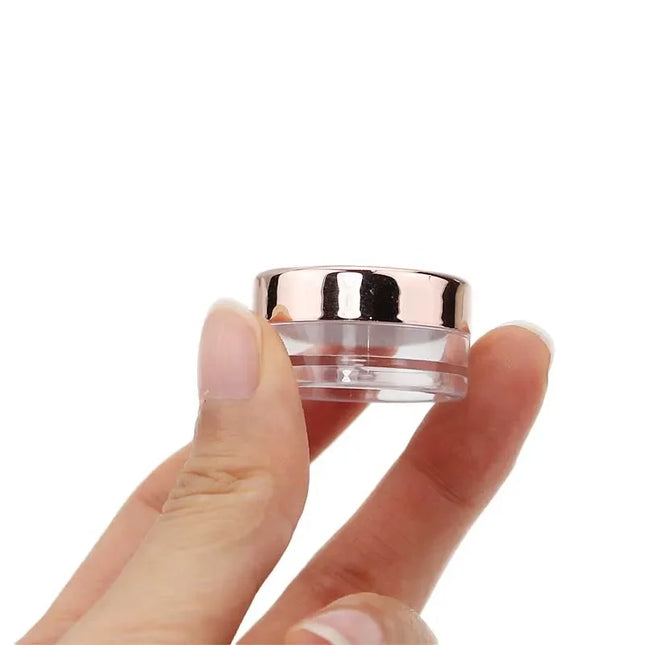50pcs 3ml Makeup Jar Cosmetic Empty Container with Rose Gold Lid Plastic Small Bottle for Eyeshadow Cream Lip Balm Container