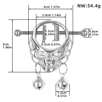 LUUK Skull Nipple Chain Clamps Clips Stainless Steel Adjustable Pressure with Chain Sex Toys for Women