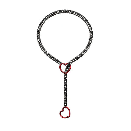 Trendy Simple Adjustable Y-Necklace Heart O-ring Slip Chain Punk Rock Necklace Stainless Steel Cuban Long Necklace For Women