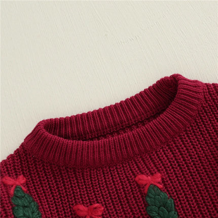 Newborn Baby Girl Boy Knitted Long Sleeve Autumn Winter Christmas Sweater Tree Embroidery Pullover Casual Tops Kids Clothes