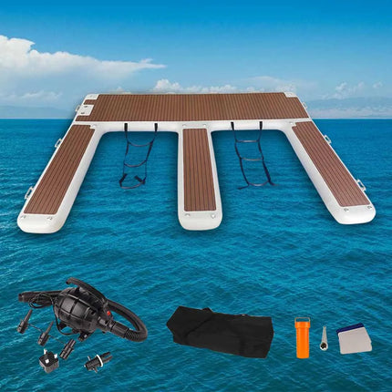 Us Stock 13ft/ 4m EVA Non-Slip Inflatable E Dock Platform Double Jet Ski Dock | Luxury Water Floating Mat for Lake, Pool Boat