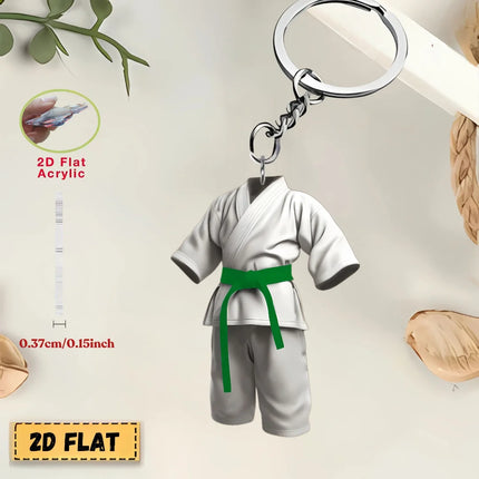 2D Karate Costume Keychain Jiu-Jitsu Themed Pendant Charms Flat Acrylic Hanging Decoration for Bags Festive Party Gift