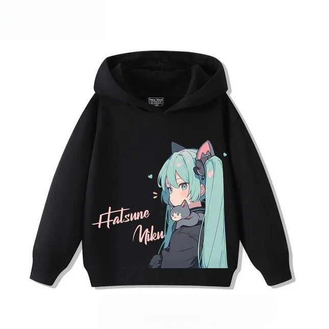 Hatsune Miku MIKU 2025 Trend Explosion Cartoon Print Children's Hooded Sweatshirt Boys and Girls Autumn Winter  All-match Tops