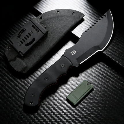 TOPS Tracker - Jungle Rescue Knife for the Outdoors, 1095 high-carbon steel, Micta handle, camping emergency knife
