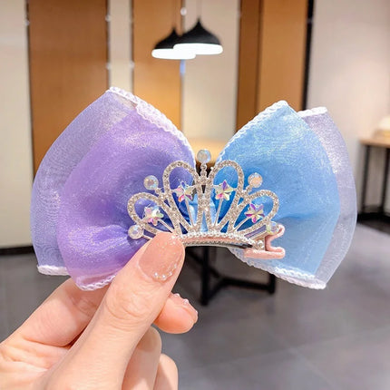 Pastel Rainbow Hair Bows Gradient Color Princess Crown Hair Clips Standing Bowknot Hairpin Kids Barrette Korean Hair Accessories