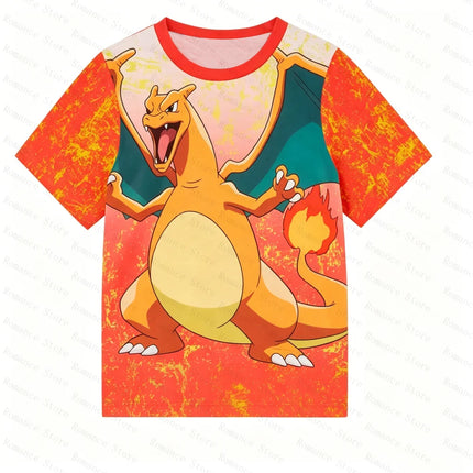 Charizard Print Kids Pajamas Set Anime Pokemon Short Sleeve For Boys 2 Pieces Comfortable Kids Tshirt Set Men's Shirts and short