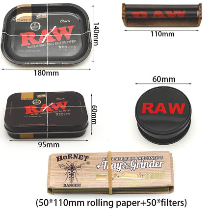 18x14cm Metal Rolling Tray with Manual Herb Grinder Built-in Tobacco Storage Box And Handheld rolling papers machine