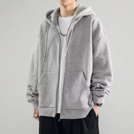 Men's black solid color sports shirt, men's full zipper hooded sweatshirt, winter youth special offer, providing high-quality