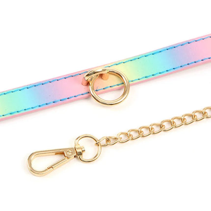 Adult SM Products BDSM Sex Toys Bondage Rainbow Neck Collar With Leash Sex Stimulation Flirting Toys Sexy Restraint For Couples
