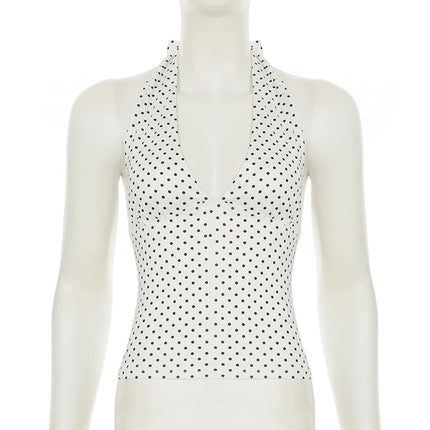 SUCHCUTE Y2K Solid Backless Halter Crop Top Women Sexy Sleeveless Low Cut V-neck Tank Tops Summer Casual Slim Vest Coquette 2025