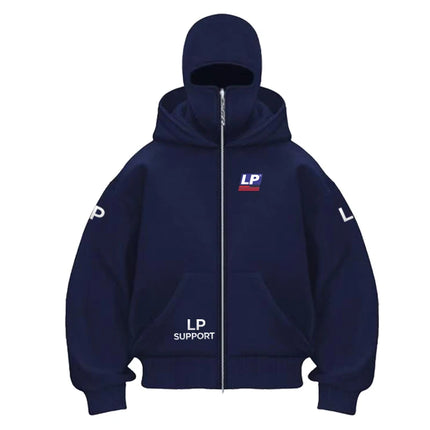 2026 new LP SUPPORT logo Brand Windproof Warm Motorcycle  with Double-Layer Hooded Cardigan Sweatshirt Personalized Style