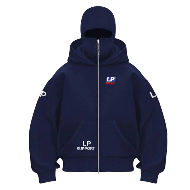 2026 new LP SUPPORT logo Brand Windproof Warm Motorcycle  with Double-Layer Hooded Cardigan Sweatshirt Personalized Style