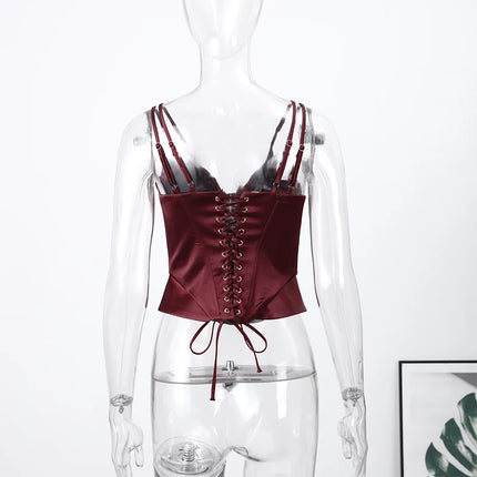 Sexy Double Layered Shoulder Straps Women Vest Elegant Backless Sleeveless Lace Up Female Top 2026 Spring Summer Lady Crop Tops