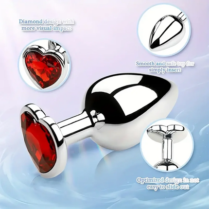 Anal Plug 3 Sizes Heart Metal Crystal Anal Plug for Women Removable Stainless Steel Butt Plug Men Stimulator Anal Sex Toys Dildo