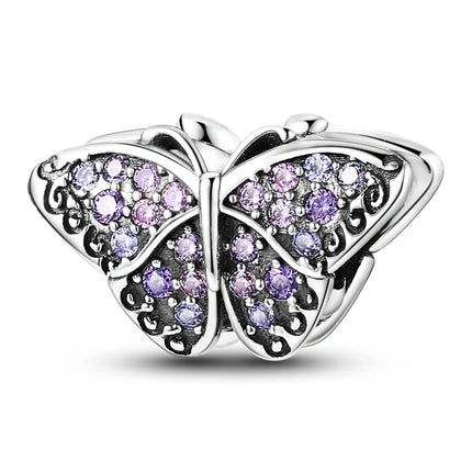 925 Sterling Silver Purple Series Butterfly Aries Gemini Safety Chains Fit Original Bracelet DIY Jewelry Making Gift For Women