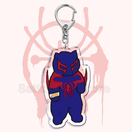 Cute Spider Punk Cat Warrior Key Chain Key Ring Invincible Superhero Keychains Keyring Pendant for Bag Man Women Jewelry Gifts