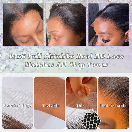 13x6/13X4 HD Lace Frontal Closure Pre Plucked Natural Hairline 100% Human Raw Hair 2x6 Deep Part Real HD Lace Closures For Women