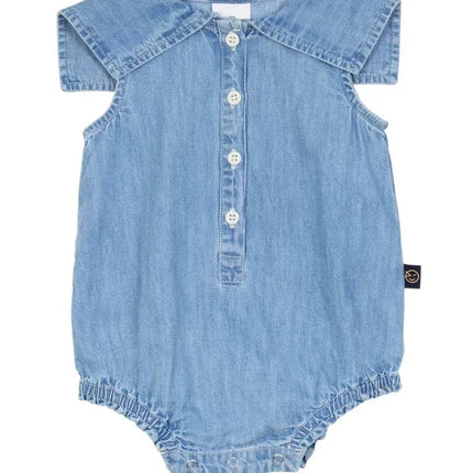 OUYANG&IVAN SsWyn2025 Mid Blue Denim Sailor Collar Romper Floral Baby One-pieces for Babies Boy Girl Bodysuits