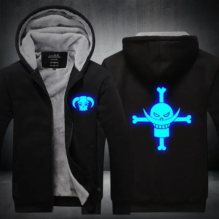 Luffy Men Jackets Streetwear Printed At Night Sweatshirts One P Thicken Fleece Hoodies Homme Winter Clothes Keep Warm Hoodie