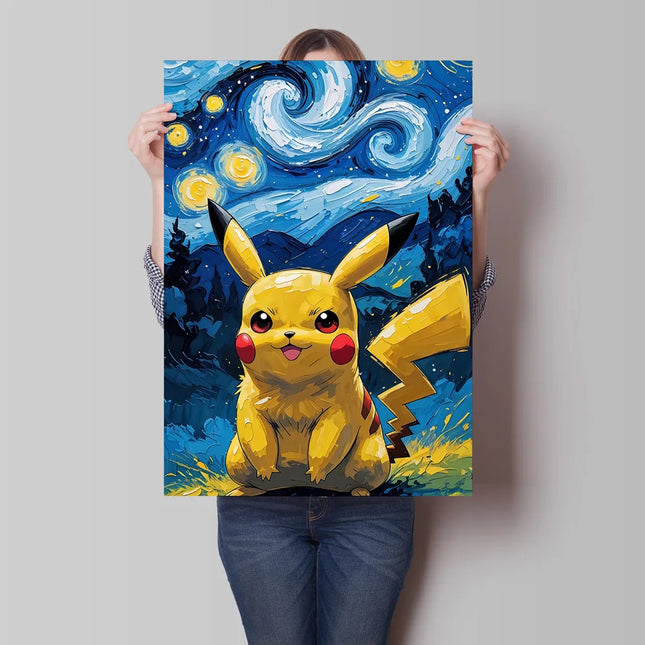 Van Gogh Style Pokemon Pikachu Wall Decoration: Multiple Characters Are Available, Creating a Unique Artistic Space for Your Home