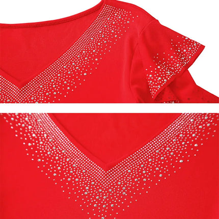 2025 Autumn New Style Mesh Tops Korean Fashion Round Neck Ruffles Shirt Lotus Leaf Edge Hot Diamond Long Sleeve Women T-Shirt