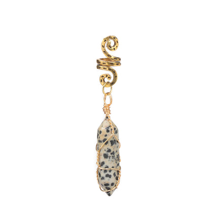 Natural Chip Stone Pendant Hair Accessories For Women Girl Wire Wrapped Hair Twists Spiral Hair Cuff Clips Headwear Dreadlock