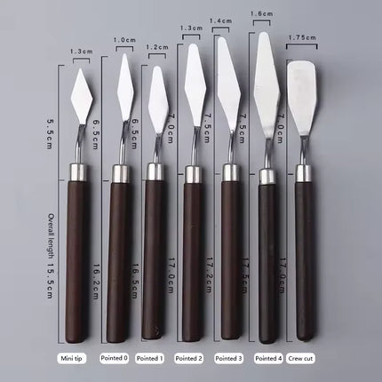 7Pcs/set Fondant Cake Spatula Cream Mixing Mini Knife Scraper Redwood Pole Art Crafts Oil Tools Painting Or Kitchen Accessories