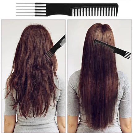 1/2/3/5 Pack Carbon Lift Teasing Combs with Metal Prong, Hair Pick Comb for Women Hair Styling(Black)