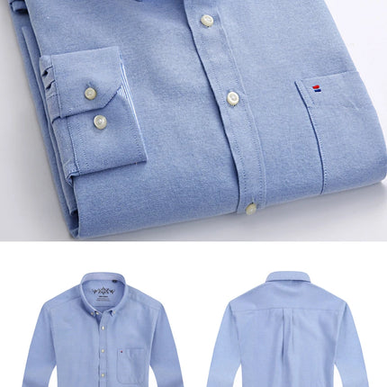 Classic fit cotton Full Casual shirts for men solid color long-sleeve plain shirt single pocket top soft slim fit formal clothes